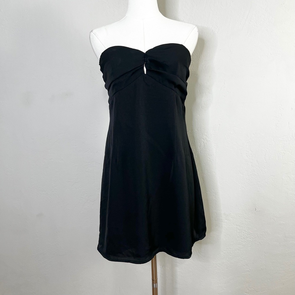 Lulus Mini Dress Black Strapless Sweetheart Ruched Keyhole Gillian Size Large